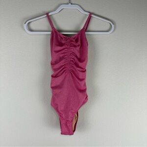 Crewcuts Girls Rose Pink Sparkle Ruched Shimmer One-Piece Swim Swimsuit Size 12